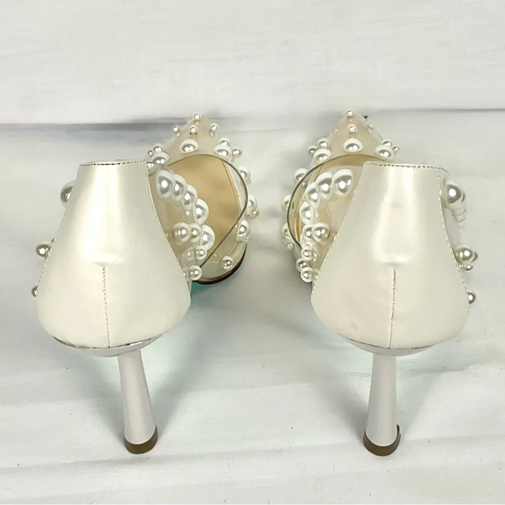 Betsey Johnson Halo Pump Clear Heels with Pearl Embellishments Sz 11 Party - Image 7