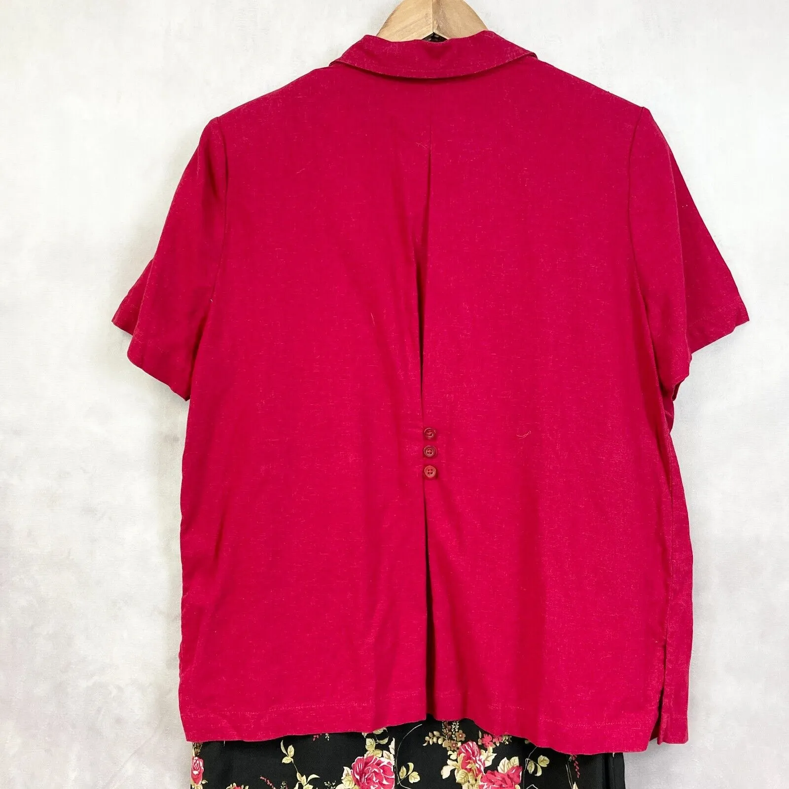 Ease Sport Dress Set Women 12 Dark Floral Linen Rayon Cottagecore Feminine Retro Red - Image 5