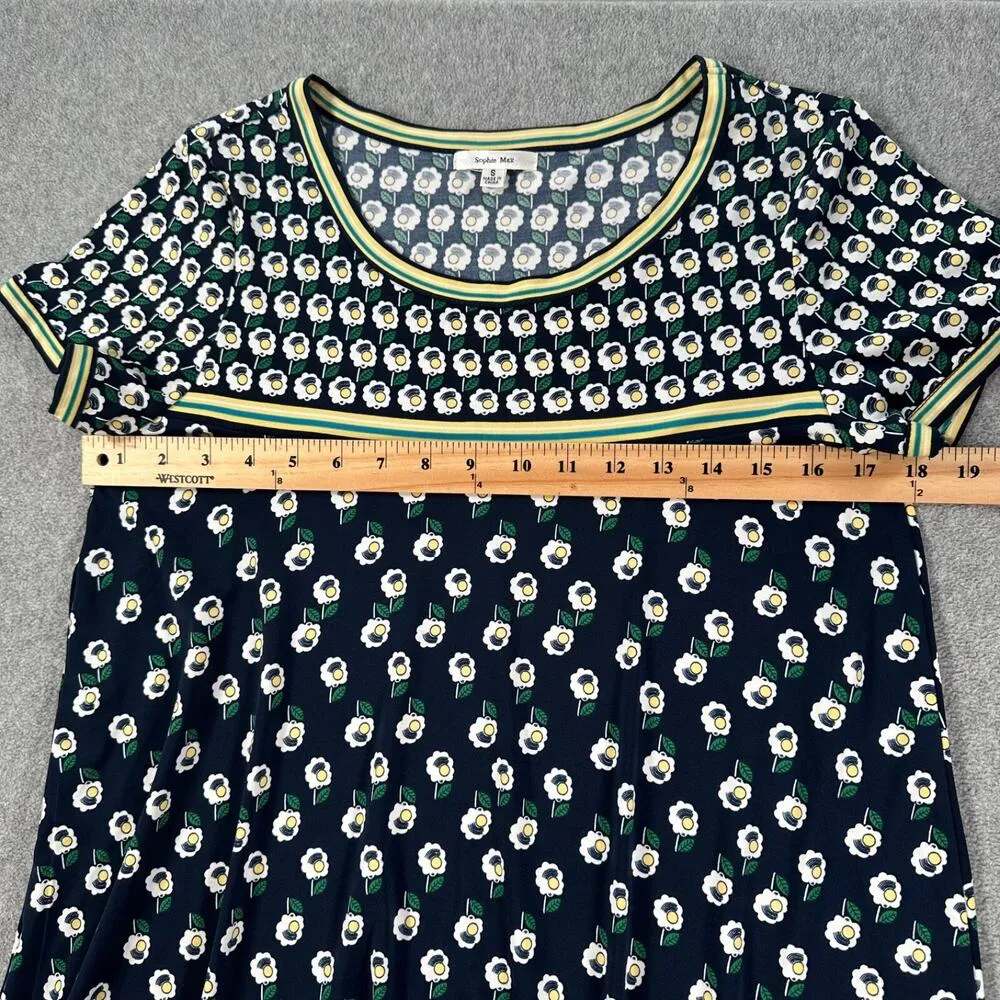 Sophie Max Floral Shift Dress Women's Small Blue/Yellow Short Sleeve - Image 6