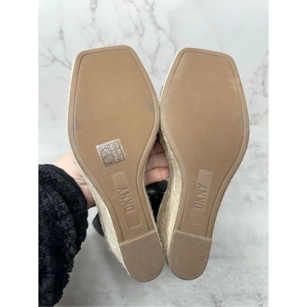 DKNY Sandals Womens Size 5 Black Ankle Strap Espadrille Open Toe Wedges New - Image 12