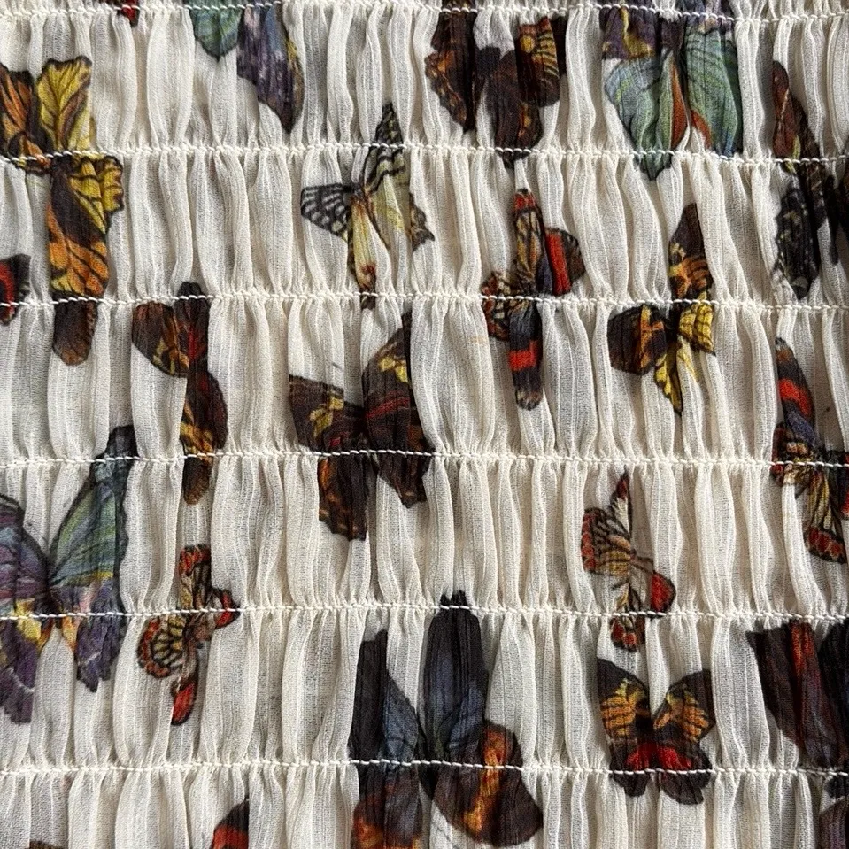 Like New L’AGENCE Bexley Top Butterfly Print Off Shoulder Smocked XS Retail $260 - Image 6