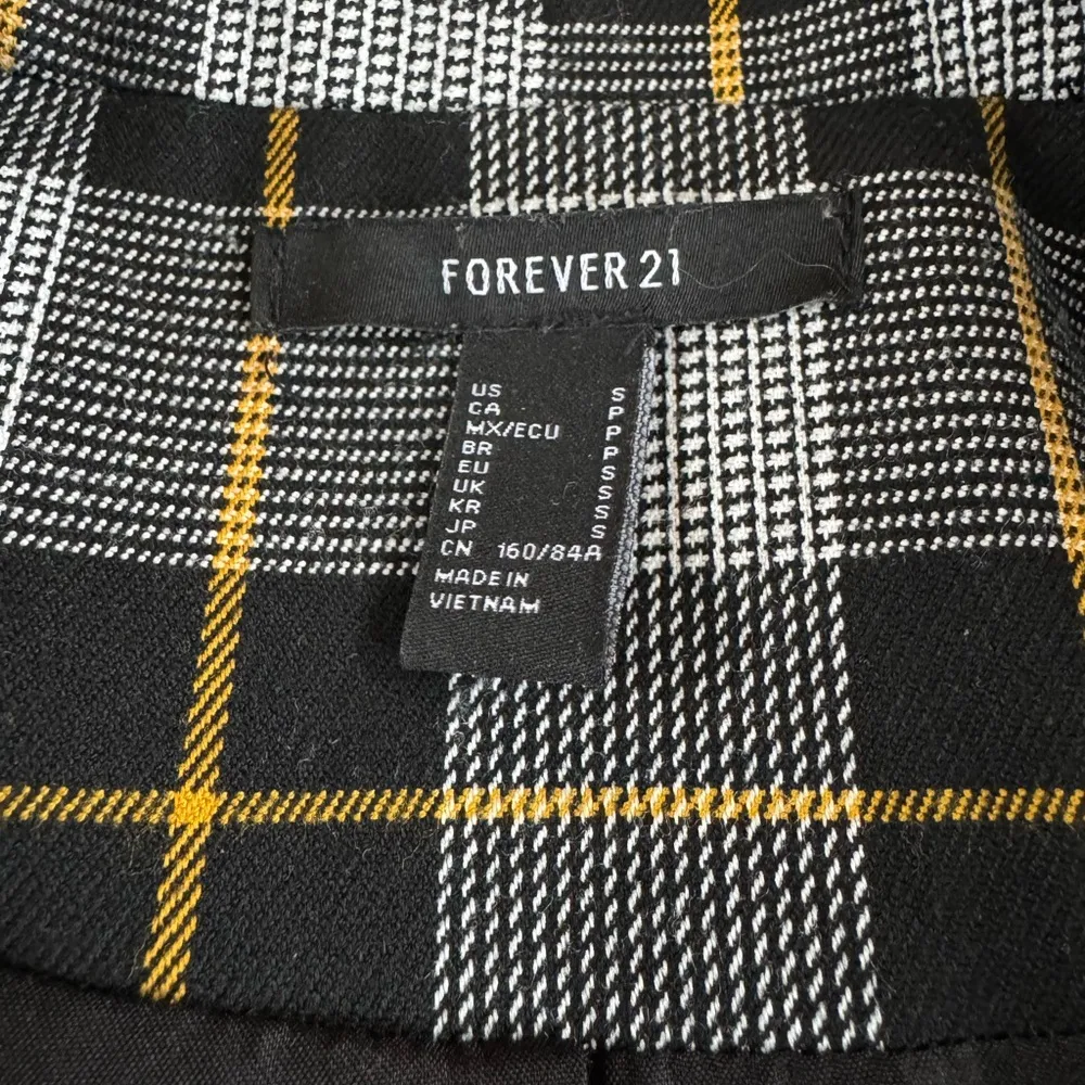 Forever 21 Black Yellow Plaid Double Breasted Blazer Oversized Jacket Sz Small - Image 5