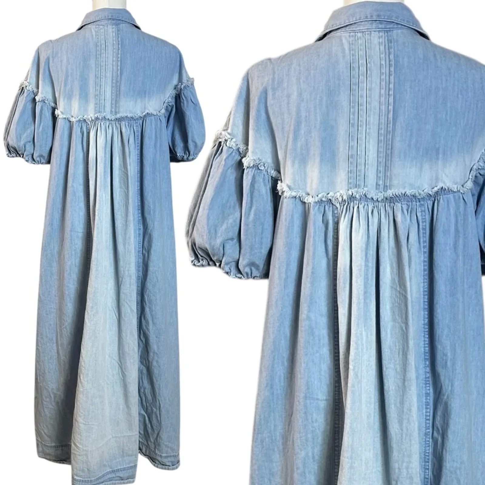 Free People Western Bohemian Prairie On The Road Denim Maxi Dress Size Medium - Image 10