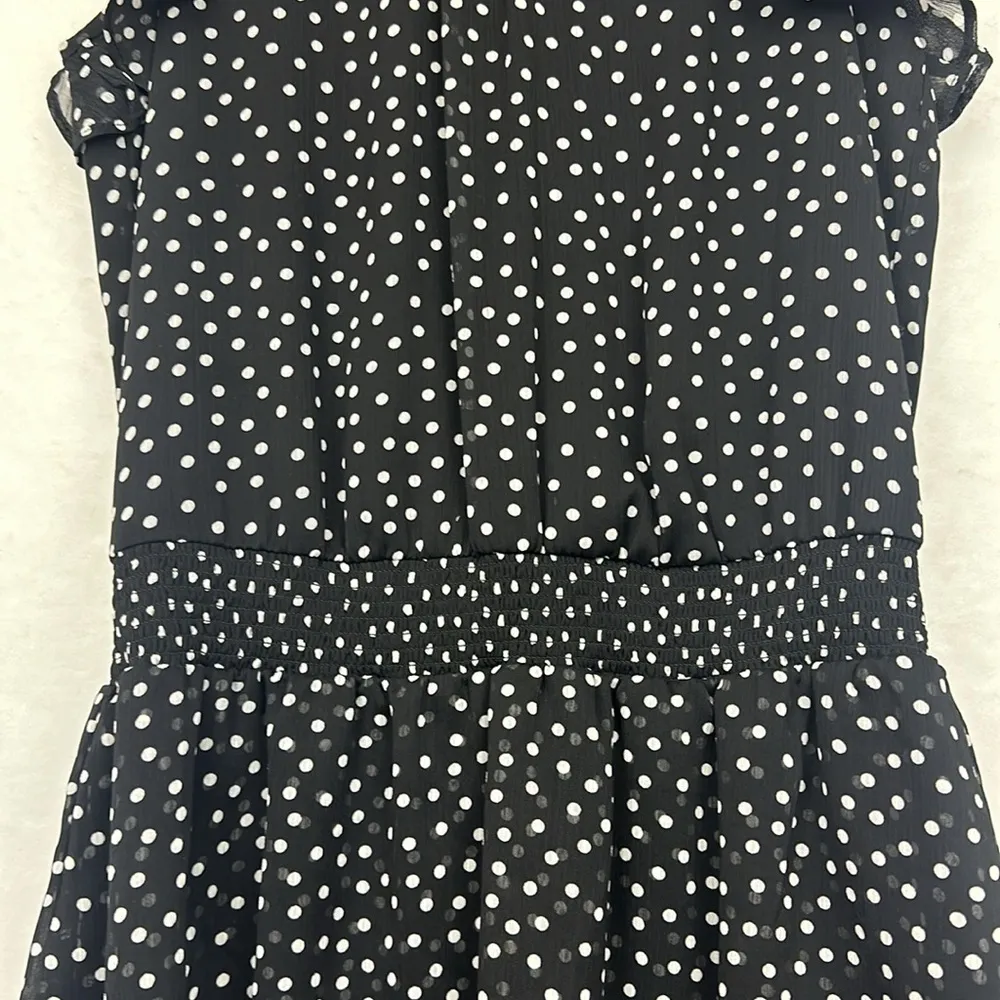 Women's Polka Dot Smocked-Waist Flutter-Sleeve Midi Dress Sz Small - Image 3