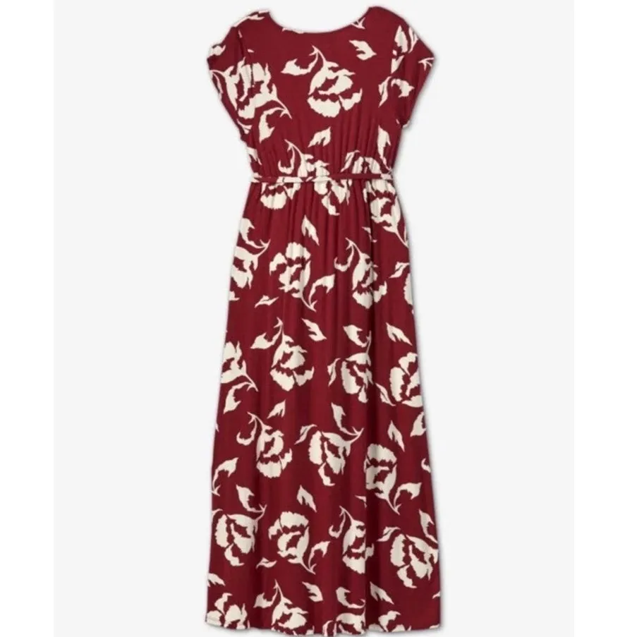 Isabel Maternity cotton dress asymetric hem size small burgundy/cream floral - Image 2