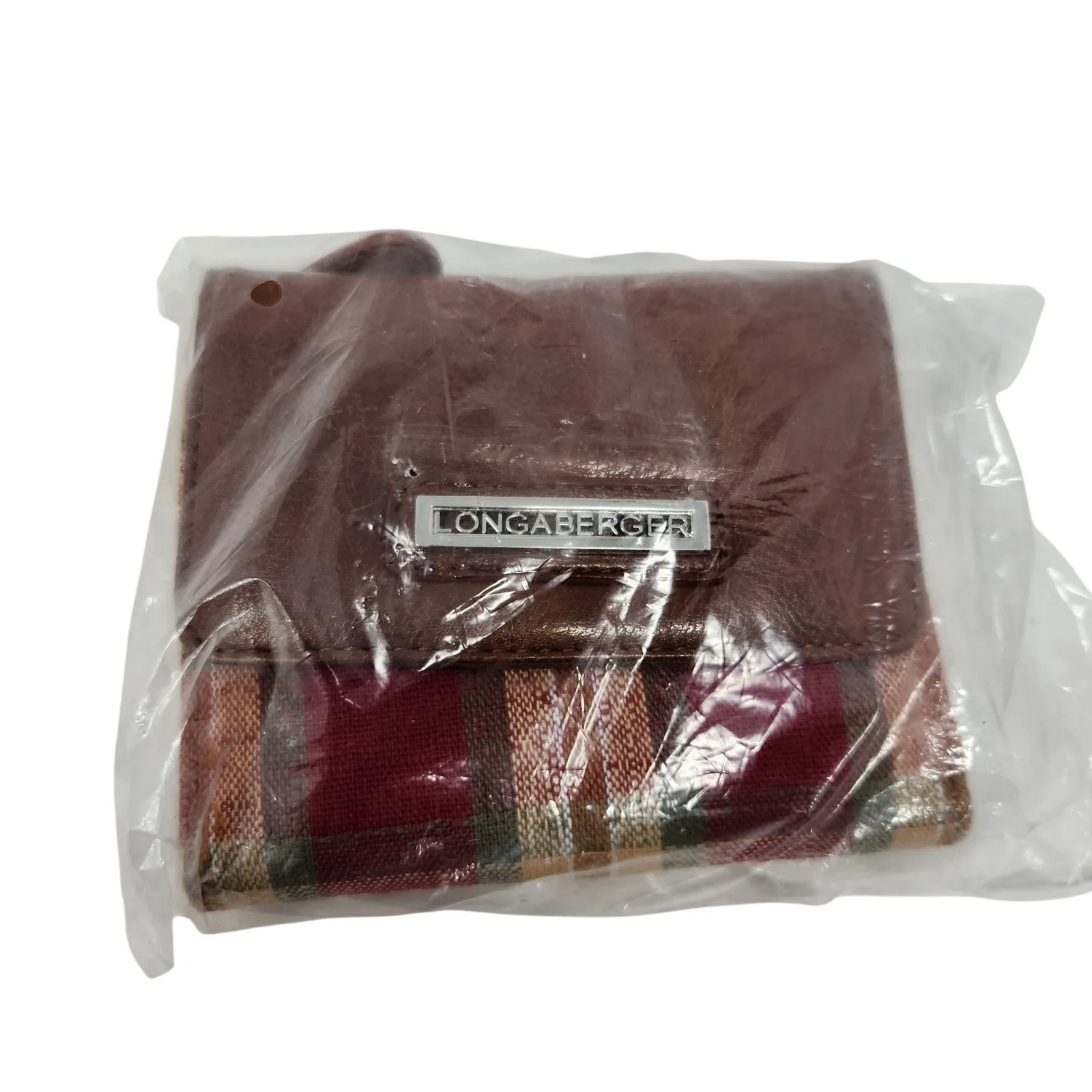 Longaberger Homestead Brown Leather Plaid Snap Tri-Fold Wallet Purse Retro Y2K - Image 3