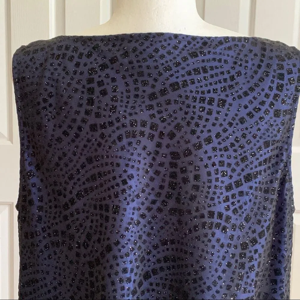 Amanda Smith Blouse Top Dressy Blue Black Sparkle Cowl Neck Sleeveless Plus 14W - Image 6
