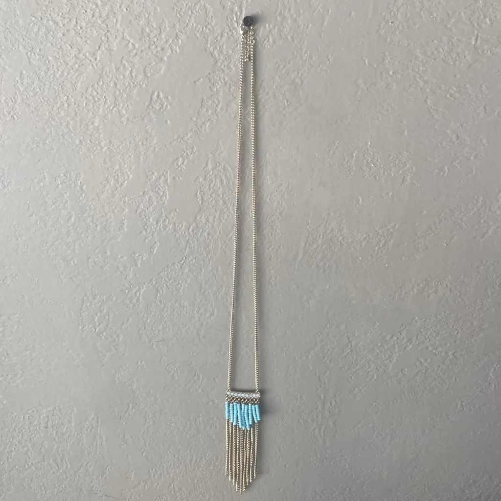 Anthropologie Shiraleah Eulalia Necklace Turquoise Fringe Chains - Image 6