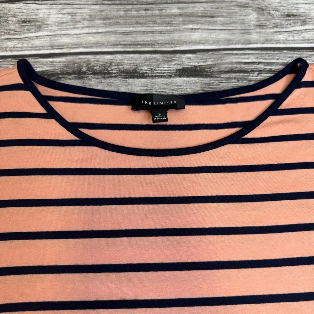 The Limited Women's Asymmetrical Hem Stripe T Tee Shirt Peach Black L LG Large - Image 3