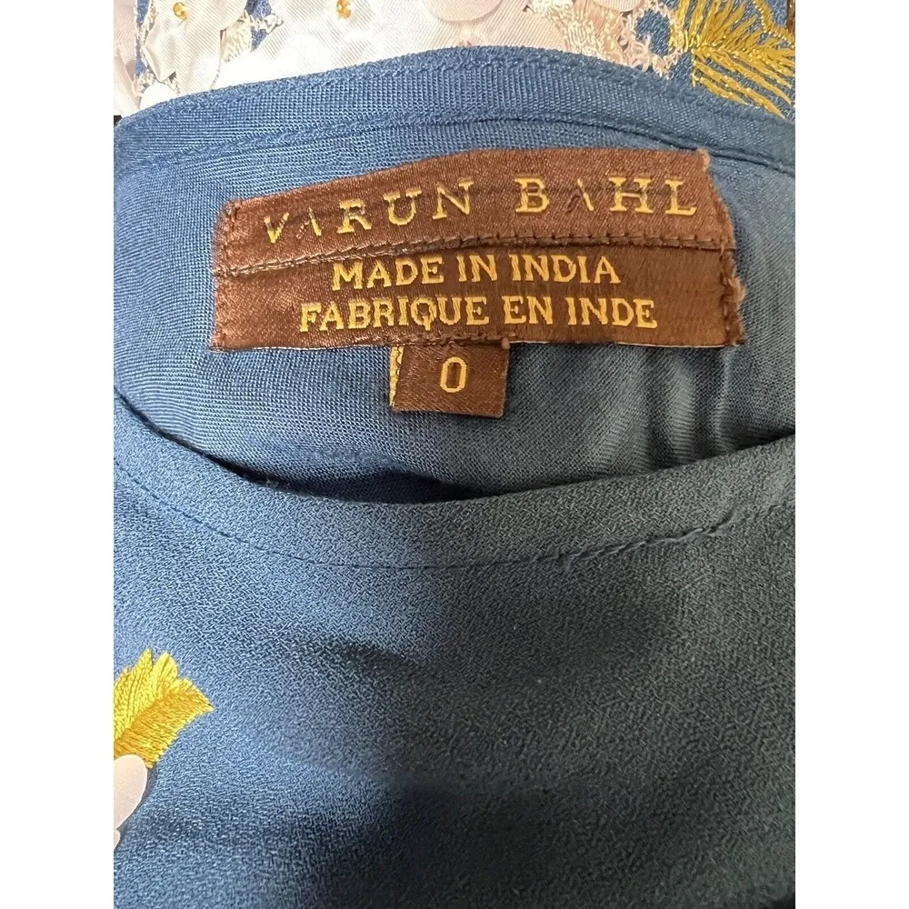Anthropologie Varun Bahl Hydrangea Floral Dress Blue  Applique Embroidery Sz 0 - Image 8