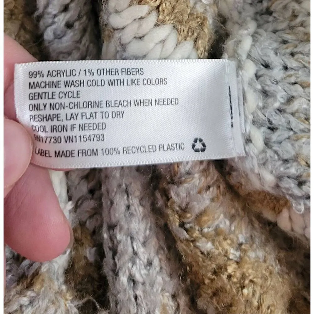 Knox Rose Open Front Cardigan Sweater Duster Fringe Knit Tan Striped Sz L, Hi Lo - Image 5