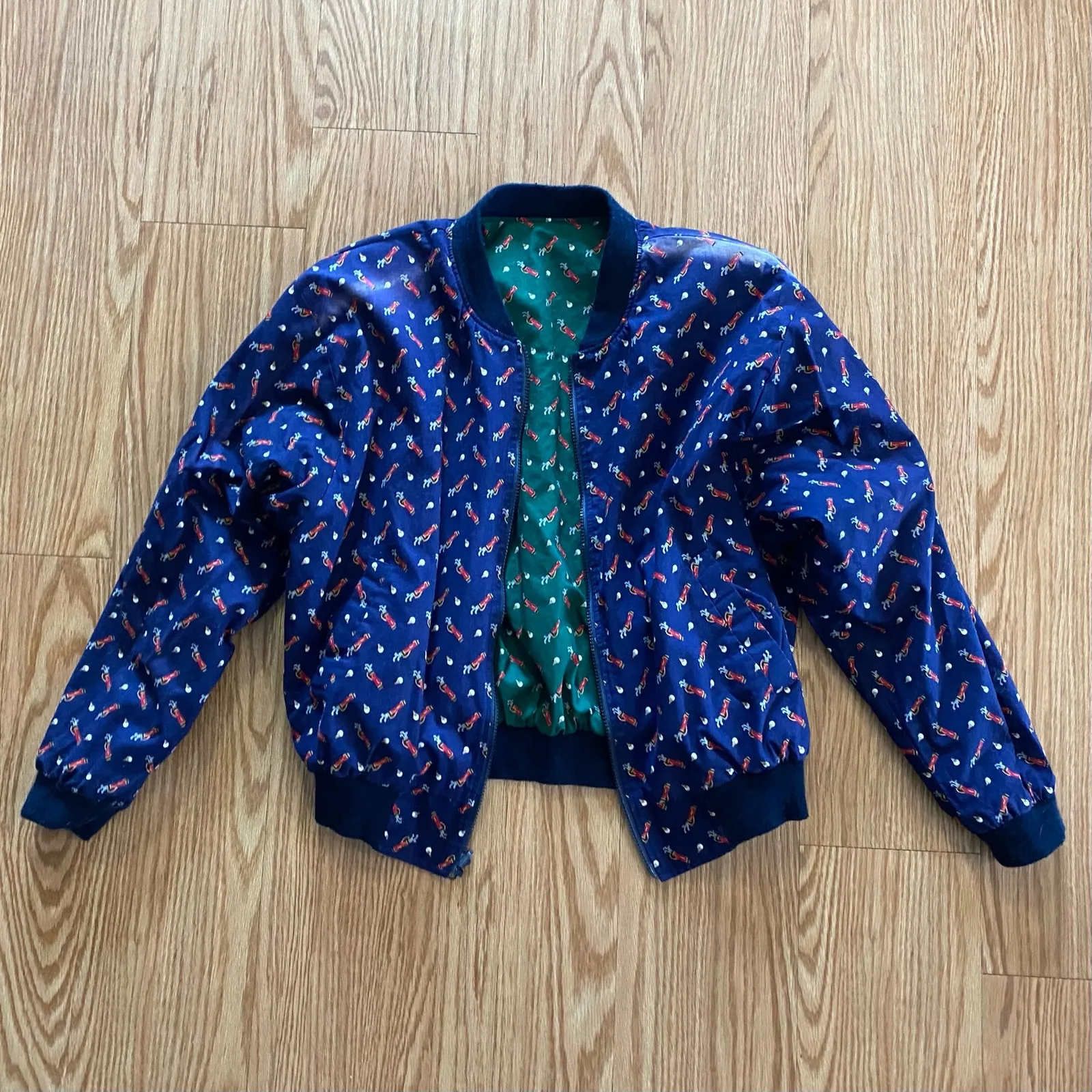 Vera Bradley Vintage Reversible Blue Green Golf Bomber Jacket Womens Large - Image 3