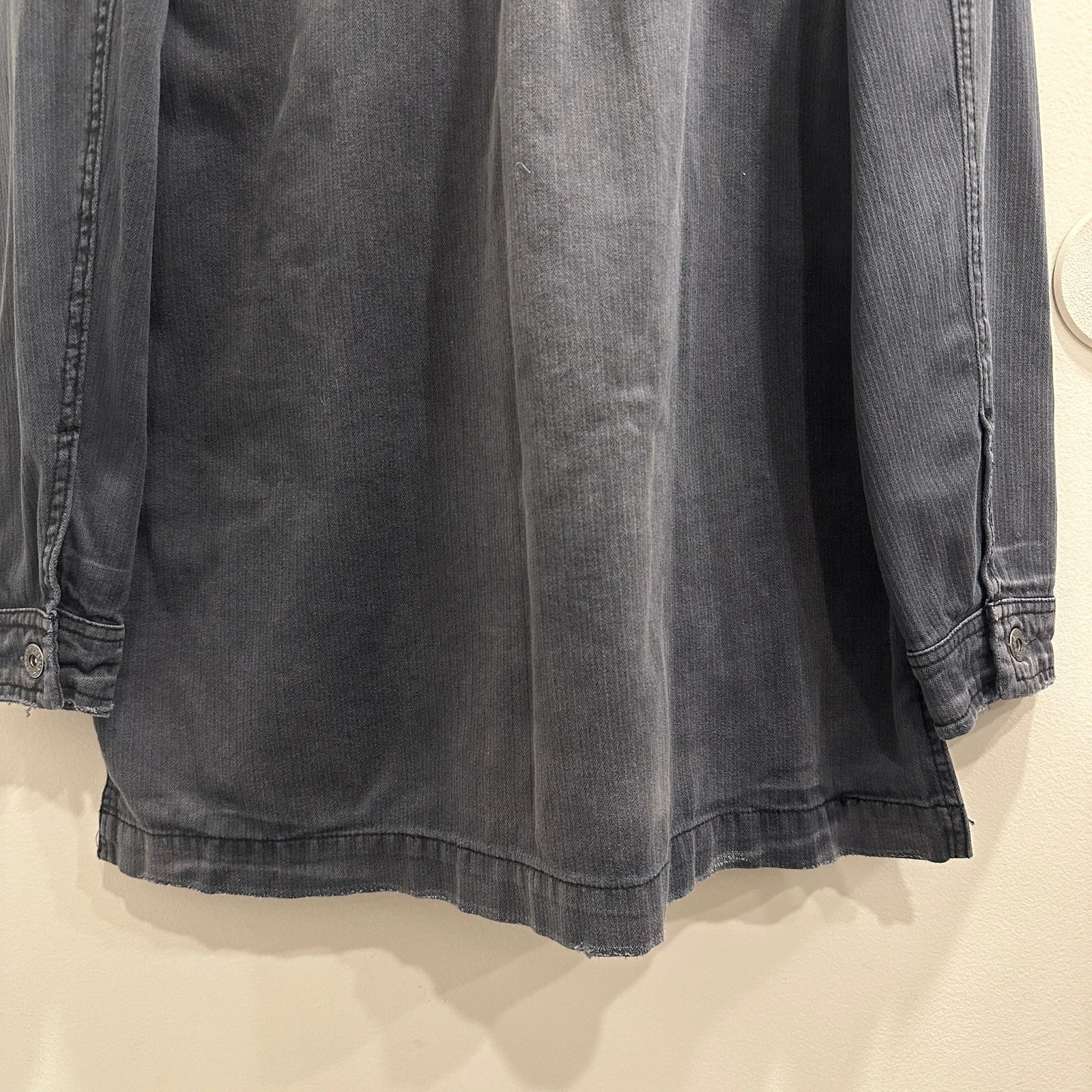 Free People Embellished Military Shirt Jacket Gray Distressed Beaded Patchwork - Image 10