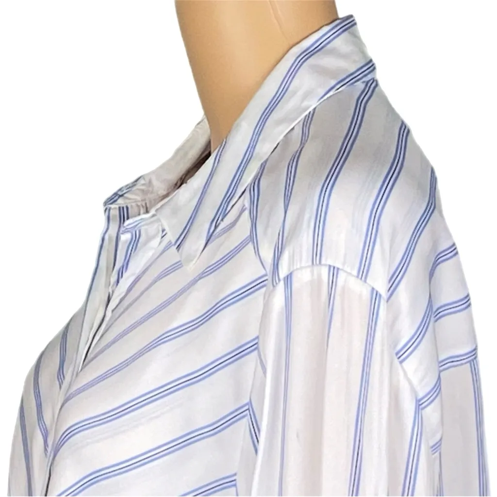 FREE PEOPLE white with light blue stripes long sleeve button down Medium EUC - Image 7