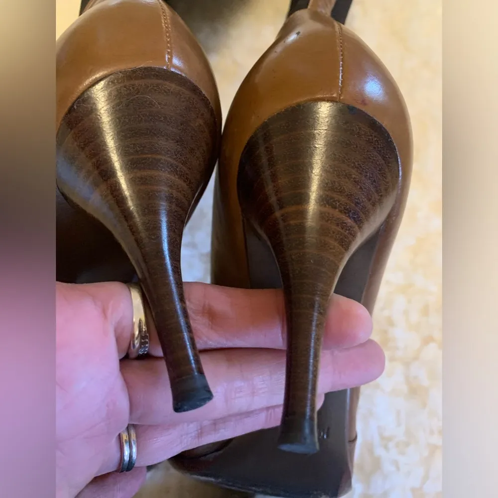 Yves saint laurent knee high leather pointed toe heel boots in brown size 40 - Image 9