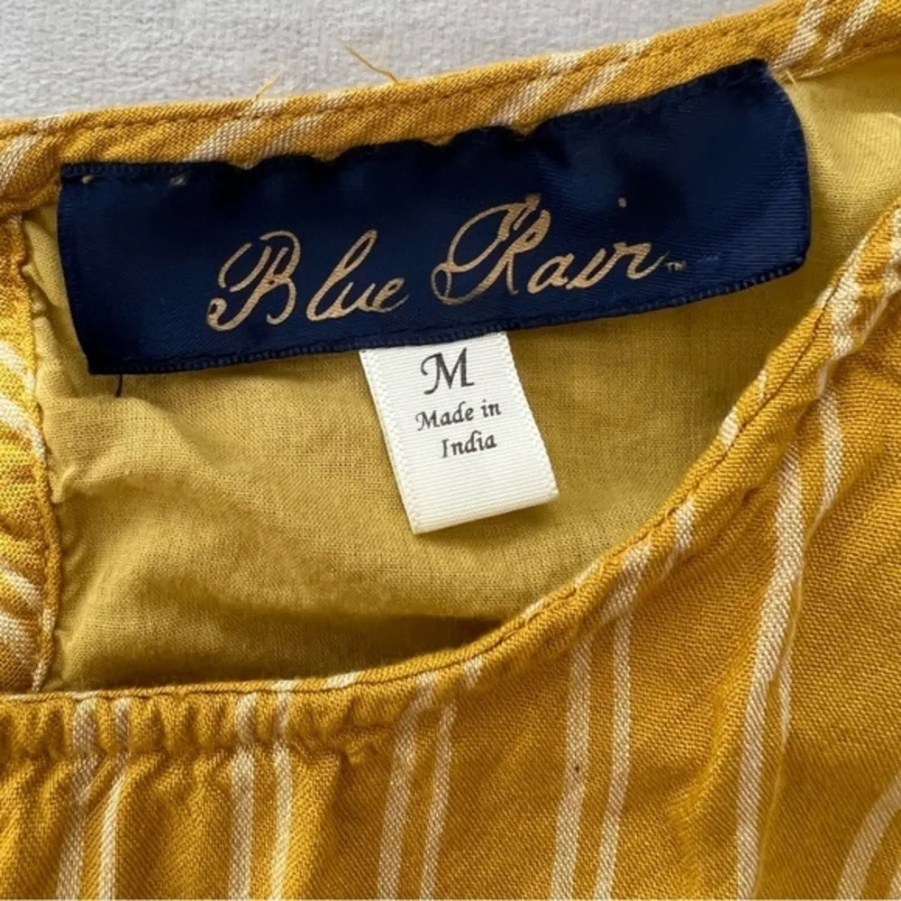 Francesca’s Blue Rain Yellow Ashton Stripe Faux Wrap Dress Size Medium - Image 5