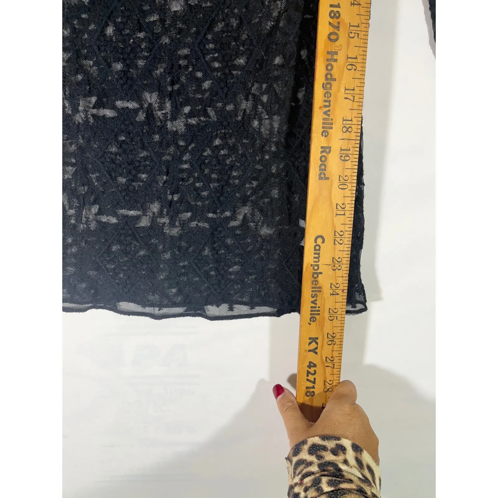 Maurice Black Lace Sheer Women Tunic Top 3/4 Sleeve  Layering Boho Chic M - Image 3