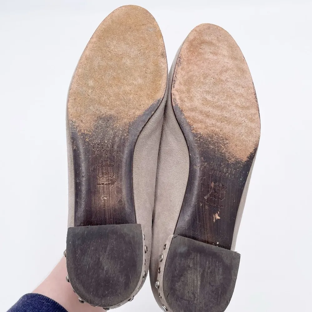 Stuart Weitzman Sparky Crystal Flats Taupe Suede Leather Embellished Size 7.5 - Image 9
