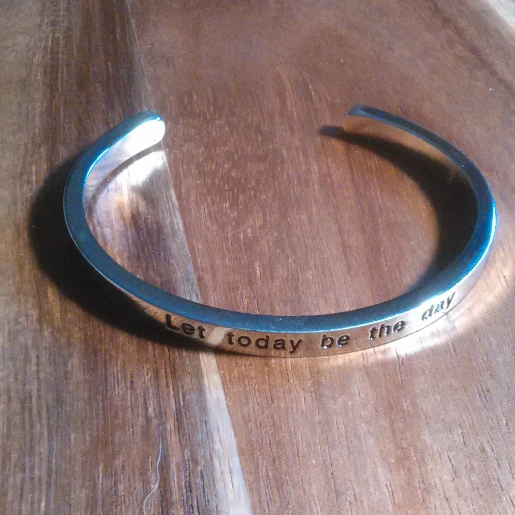 Let Today be the Day Inspirational Silvertone Bangle Bracelet - Image 4