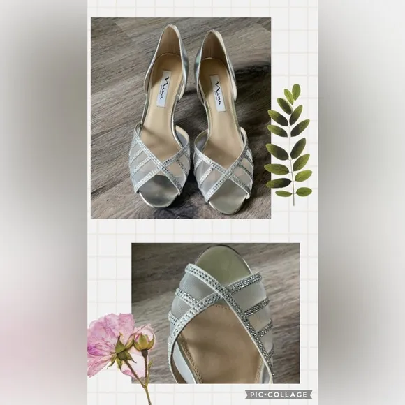 Nina NY Corita Silver Metallic Heels Size 8.5 Medium - Image 2