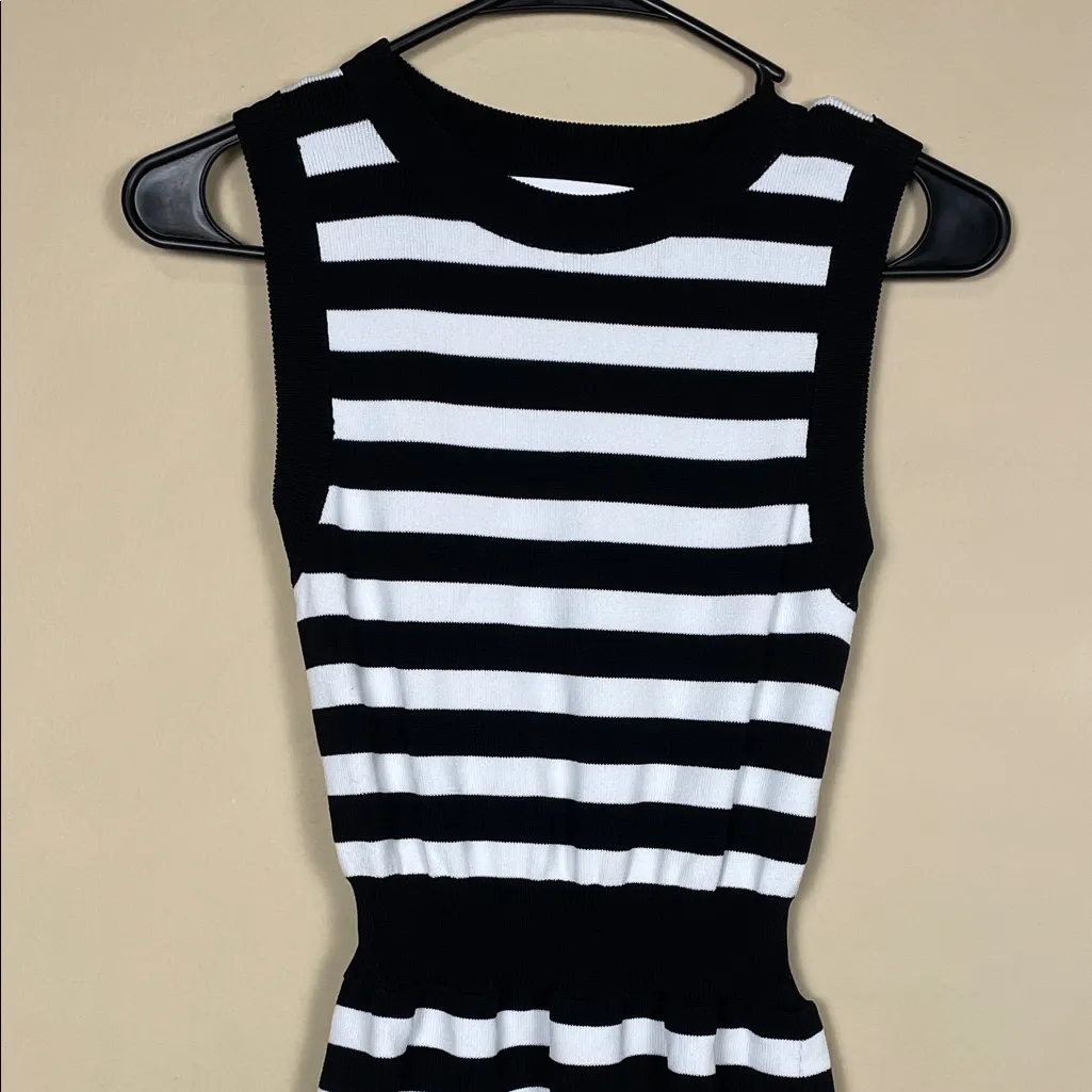 John + Jenn Women’s Knit Striped Black White Sleeveless Dress - Image 2