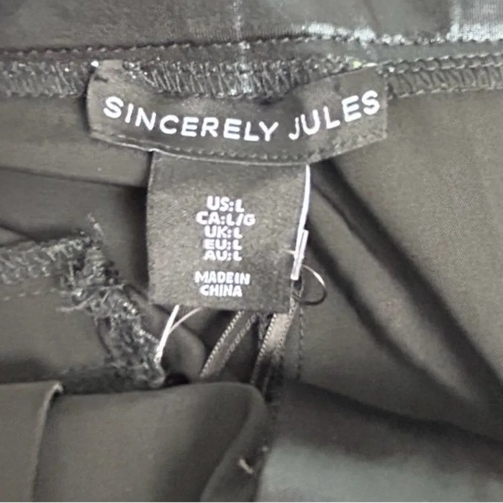 Sincerely Jules Women's Shiny Black Pants Size Large Straight Leg Casual - Image 9