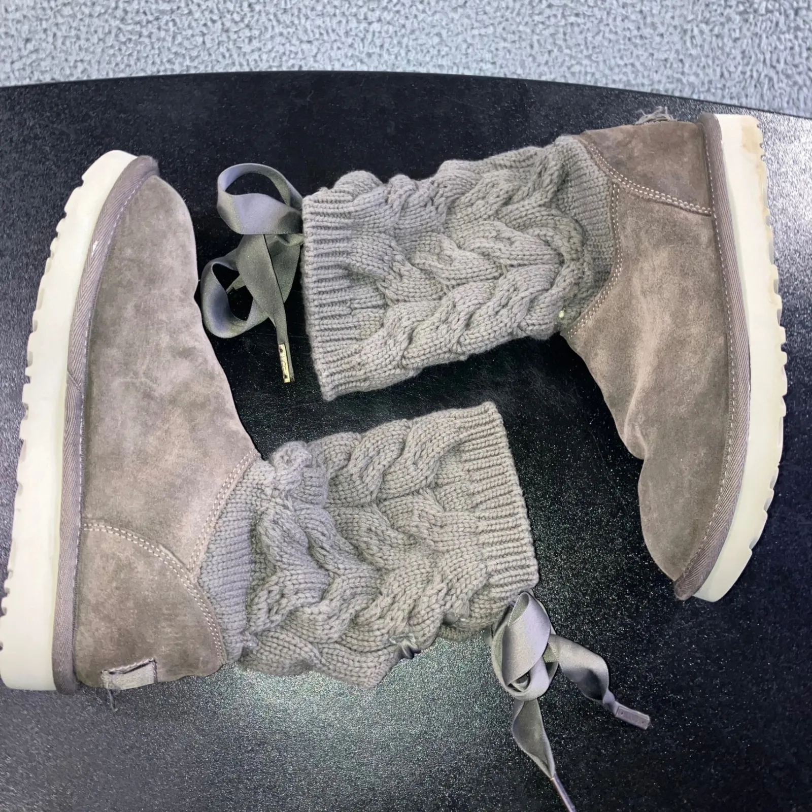 UGG Kiandra Boots Women 7 Willow Ribbon Suede Cable Knit Wool Lined Pull On - Image 8