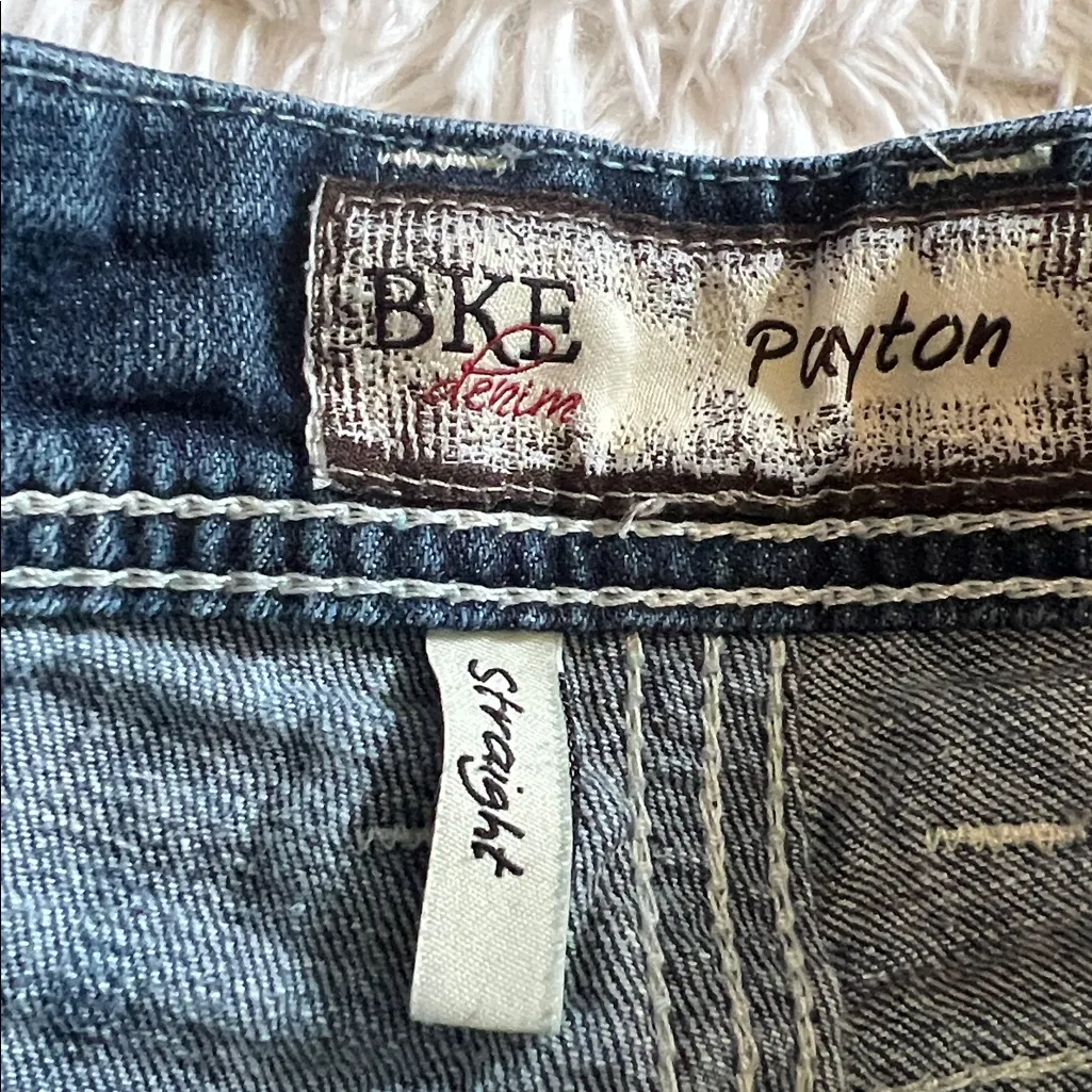 BKE Denim Payton Straight Leg Jeans Distressed Dark Wash 28 x 31 1/2 EUC - Image 5