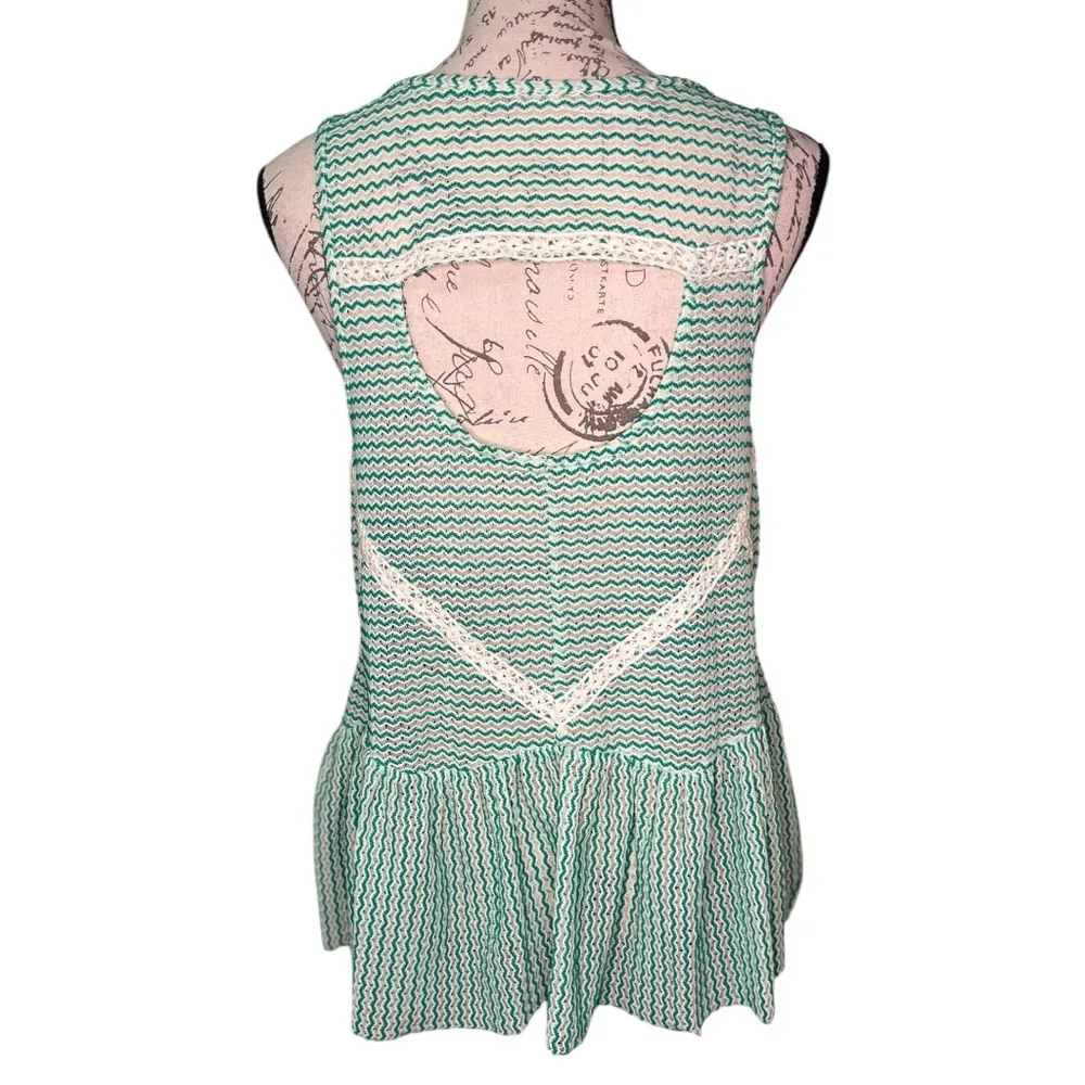 Free People Crochet Peplum Tank Top Green, White, Ivory and Lace is Exquisite - Image 5