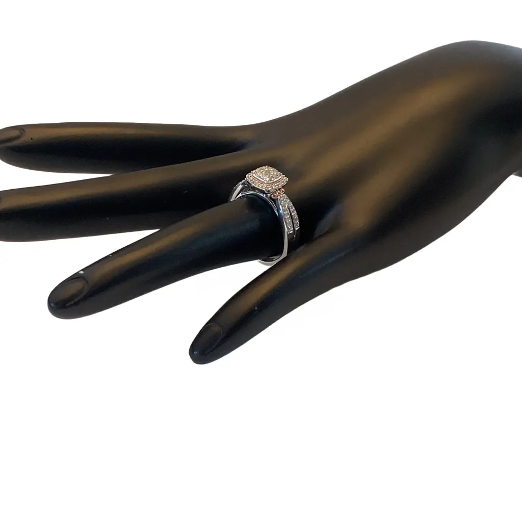 STERLING SILVER W/14K ROSE GOLD OVERLAY ACCENTS .33CTW GENUINE DIAMOND RING (7) - Image 4