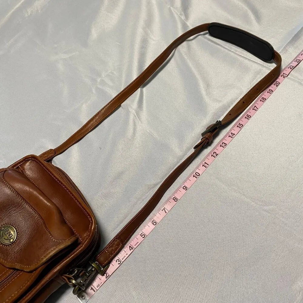 Vintage LAND Leather Crossbody Bag With Multiple Compartments & Adjustable Strap Brown - Image 7