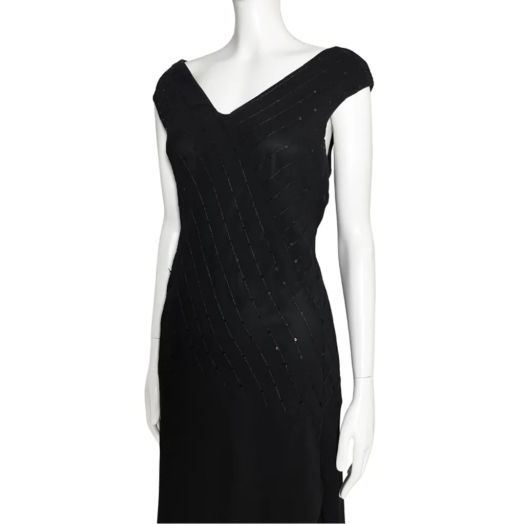 Vintage Y2K Black Sequin Asymmetrical Midi Dress Whimisgoth Fairycore M/L Party - Image 9