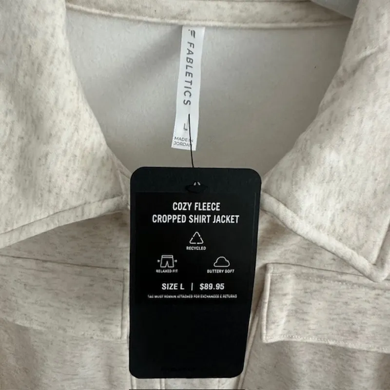 Fabletics NWT Cozy Fleece Cropped Shirt Jacket Size: L Color: Bone Heather - Image 8