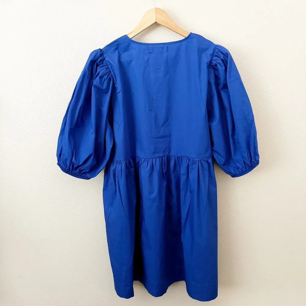 BAND OF THE FREE | Lapis Blue Babydoll Dress Tie Bow Front Puffed Sleeves | XL - Image 5