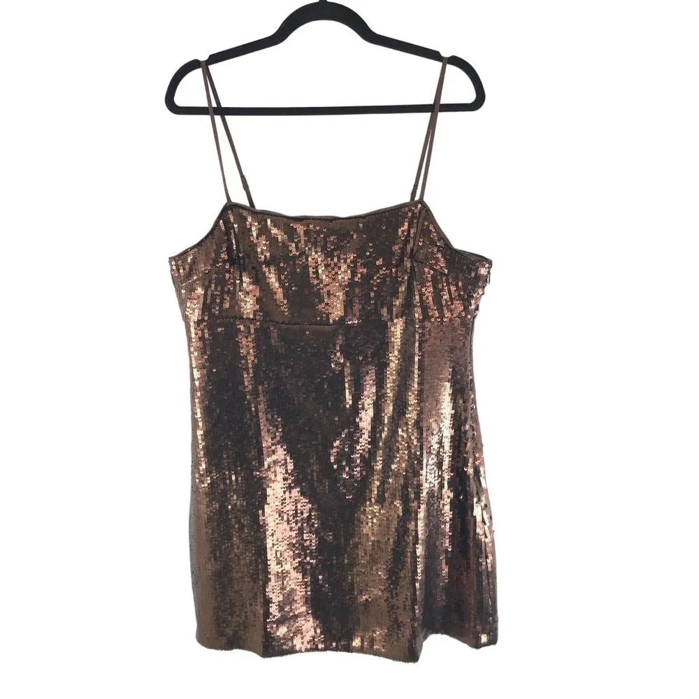 Madewell Womens Sequin Slip Mini Dress Hot Cocoa Brown 14 - Image 3