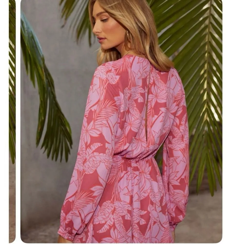 Fate Floral Print Belted Romper Pink Medium - Image 2