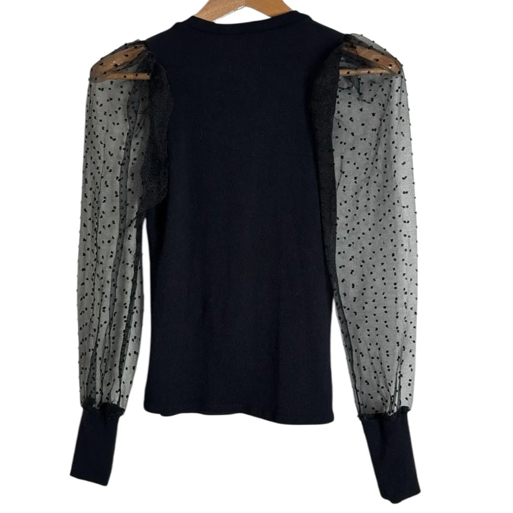Mi Ami Francesca's Victorian Clip Dot Puff Sheer Long Sleeve Blouse size S Black - Image 2