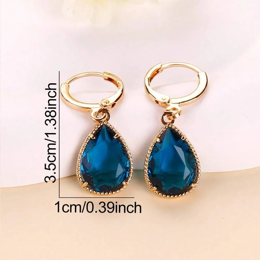 Blue Crystal Water drop earrings, Sparkling stones Gold fashion Jewelry Earrings - Image 3