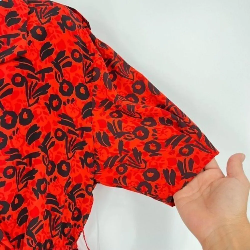 Vintage JT Women’s Geometric Surplice Bright Orange Red Dress Medium Made in USA Red - Image 6