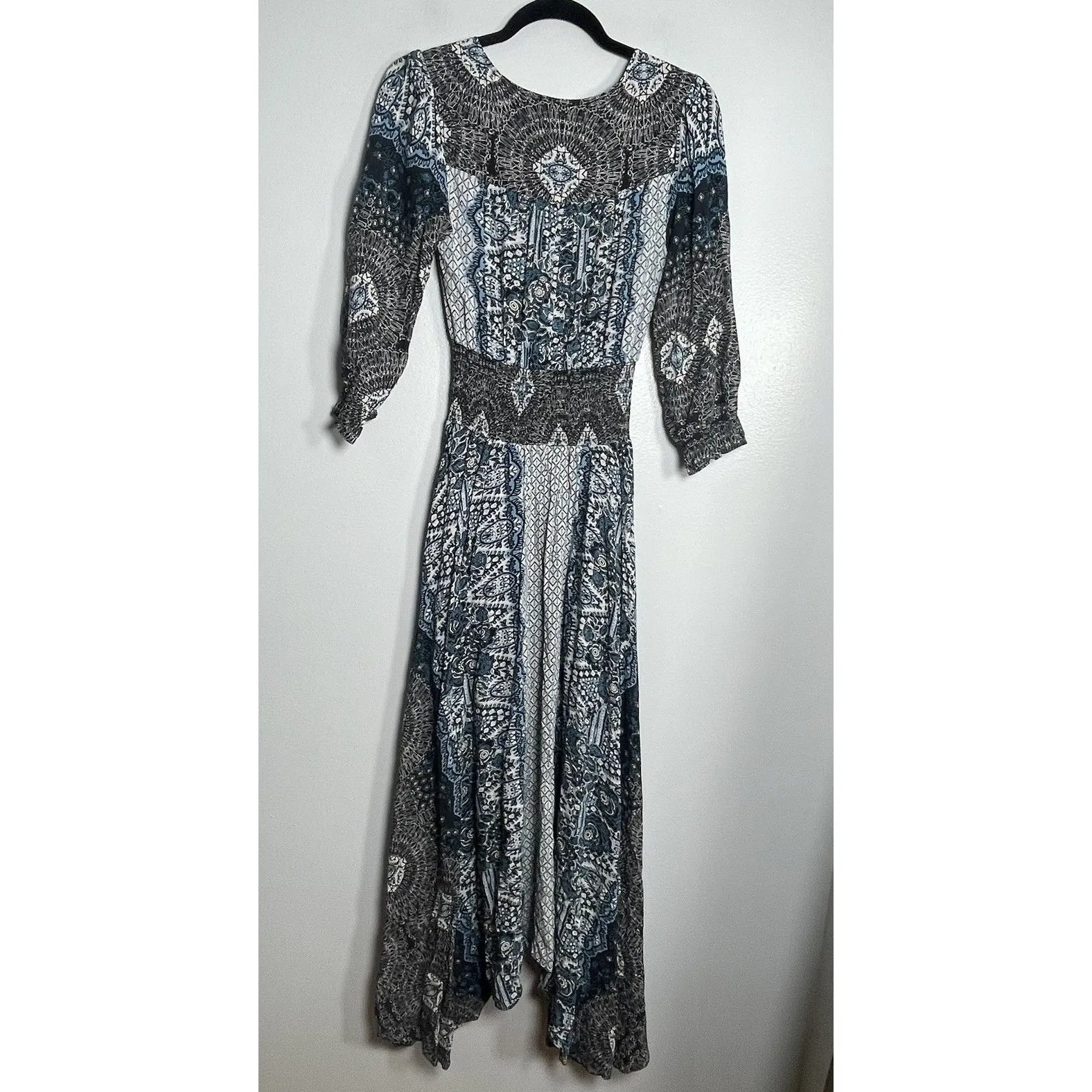 FREE PEOPLE Mexicali Rose Smocked Waist Maxi Dress Blue Size XS Boho Bohemian - Image 10