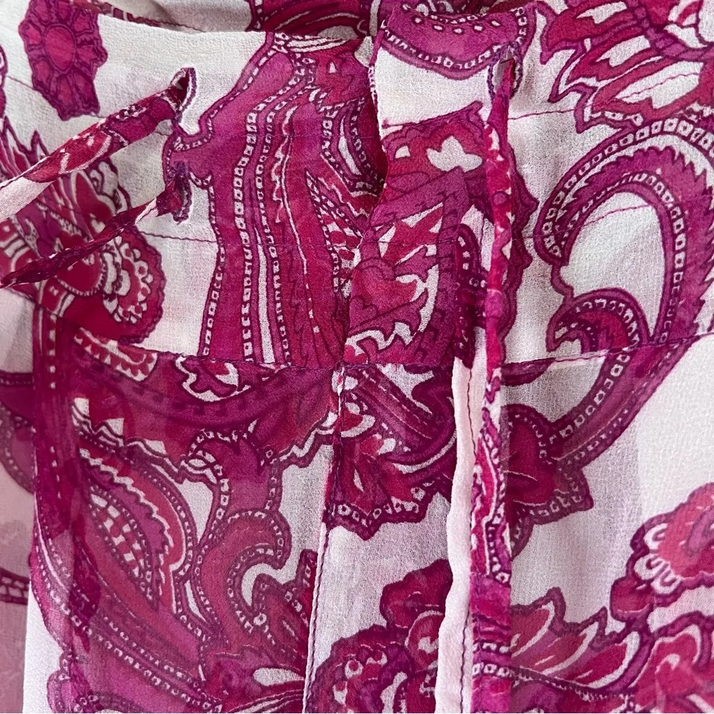 MIKOH Swimwear Pants Cover-up Silk Chiffon Pink Floral Paisley Drawstring Sz Med - Image 3