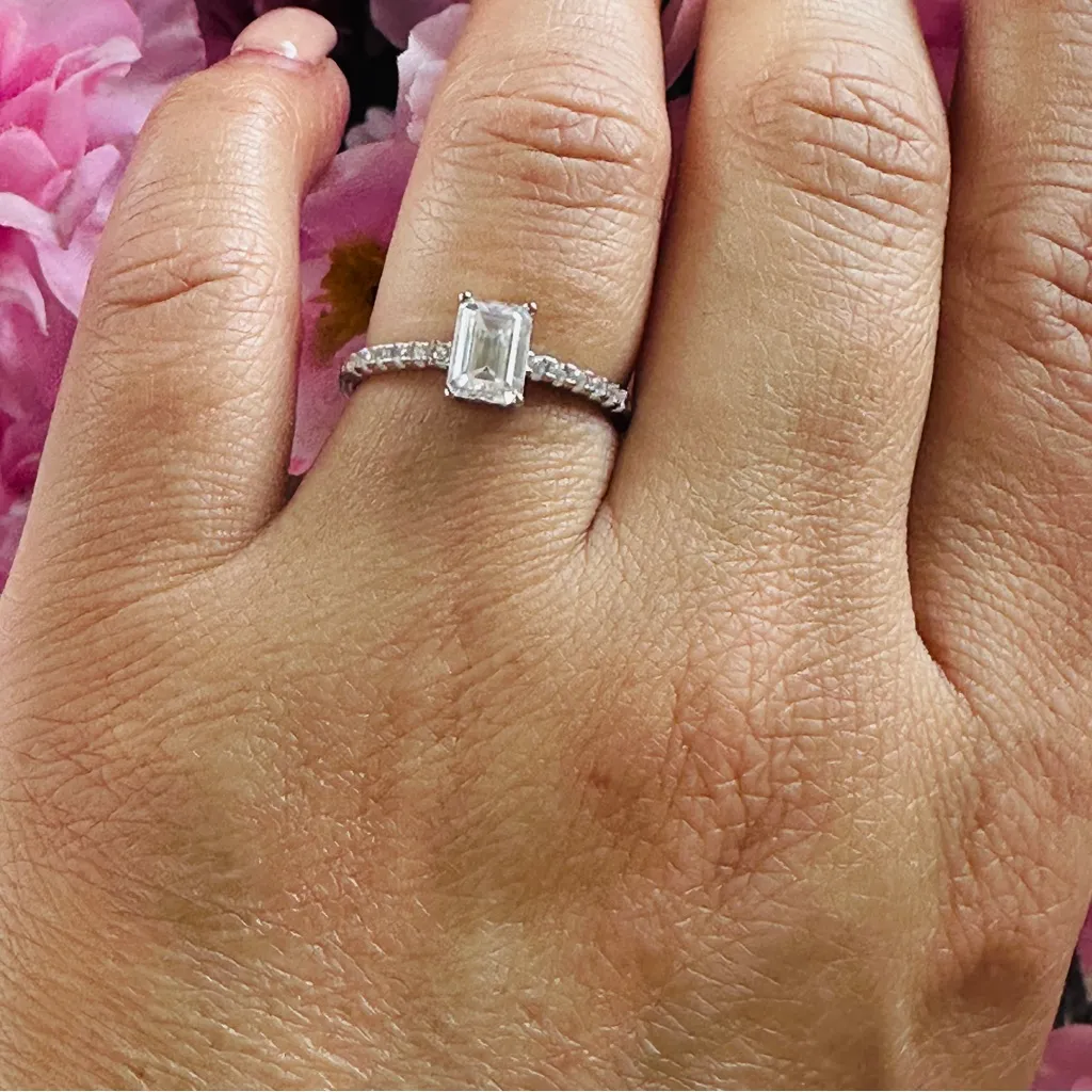 1.0 Carat Emerald Cut Moissanite Ring Silver - Image 5