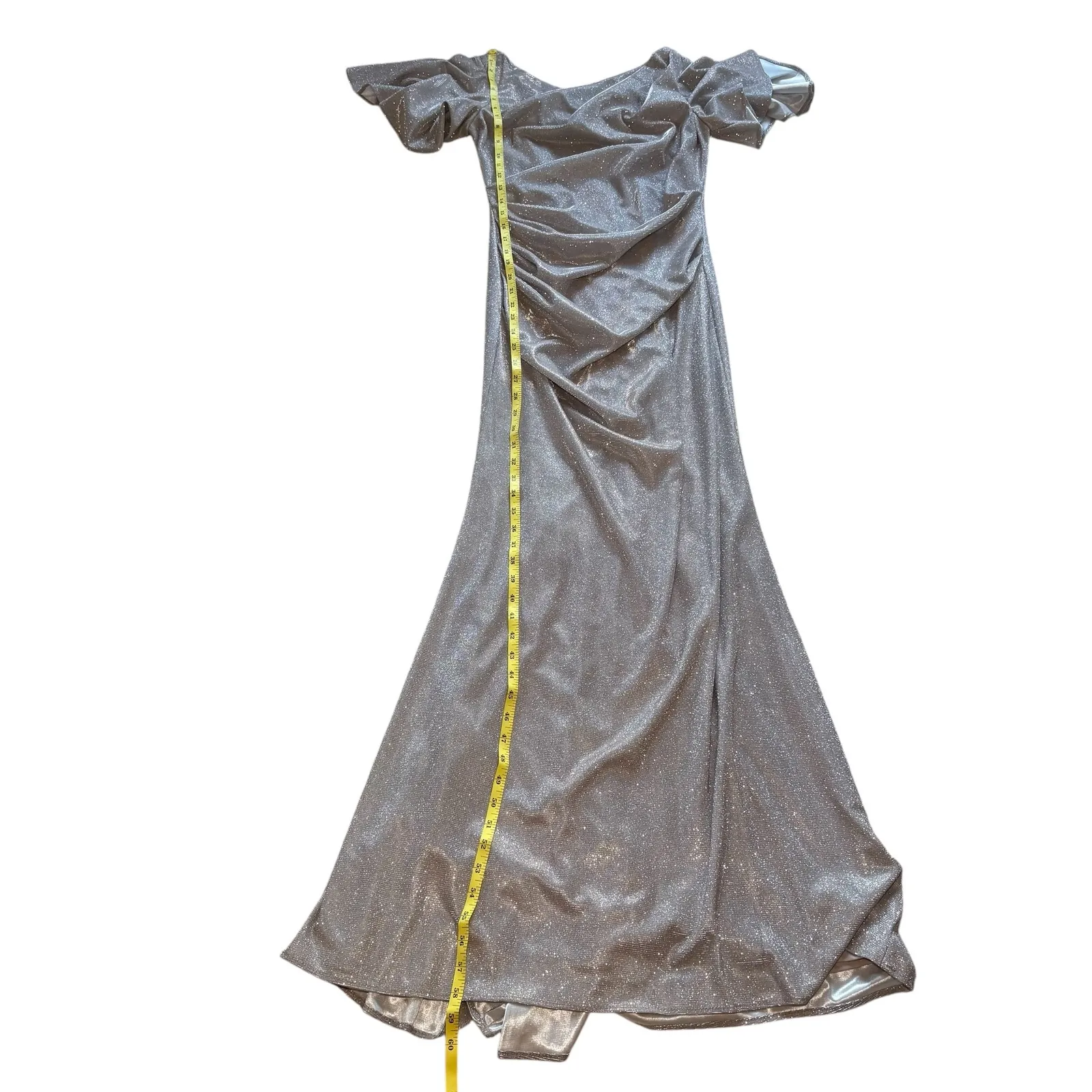 Betsy & Adam Silver Metallic Gown Evening Formal Dress Flutter Sleeve Size 4 EUC - Image 11