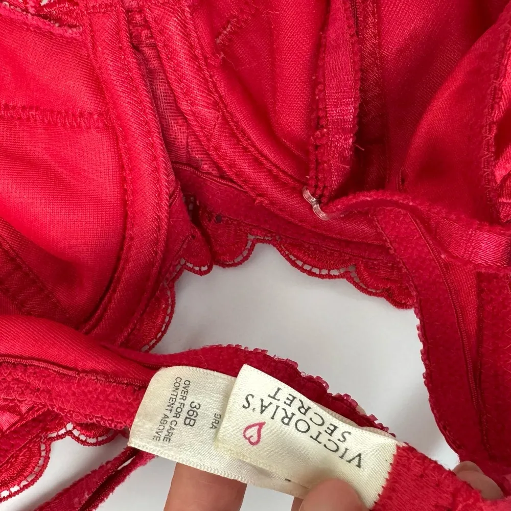 Vtg Victoria’s Secret Red Lace Balconette Bra Sz 36B - Image 13