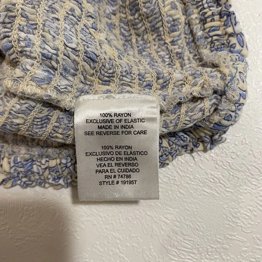 Arizona Jean Co Blue Floral Smocked Button Front Crop Tank Top Women’s Small - Image 3