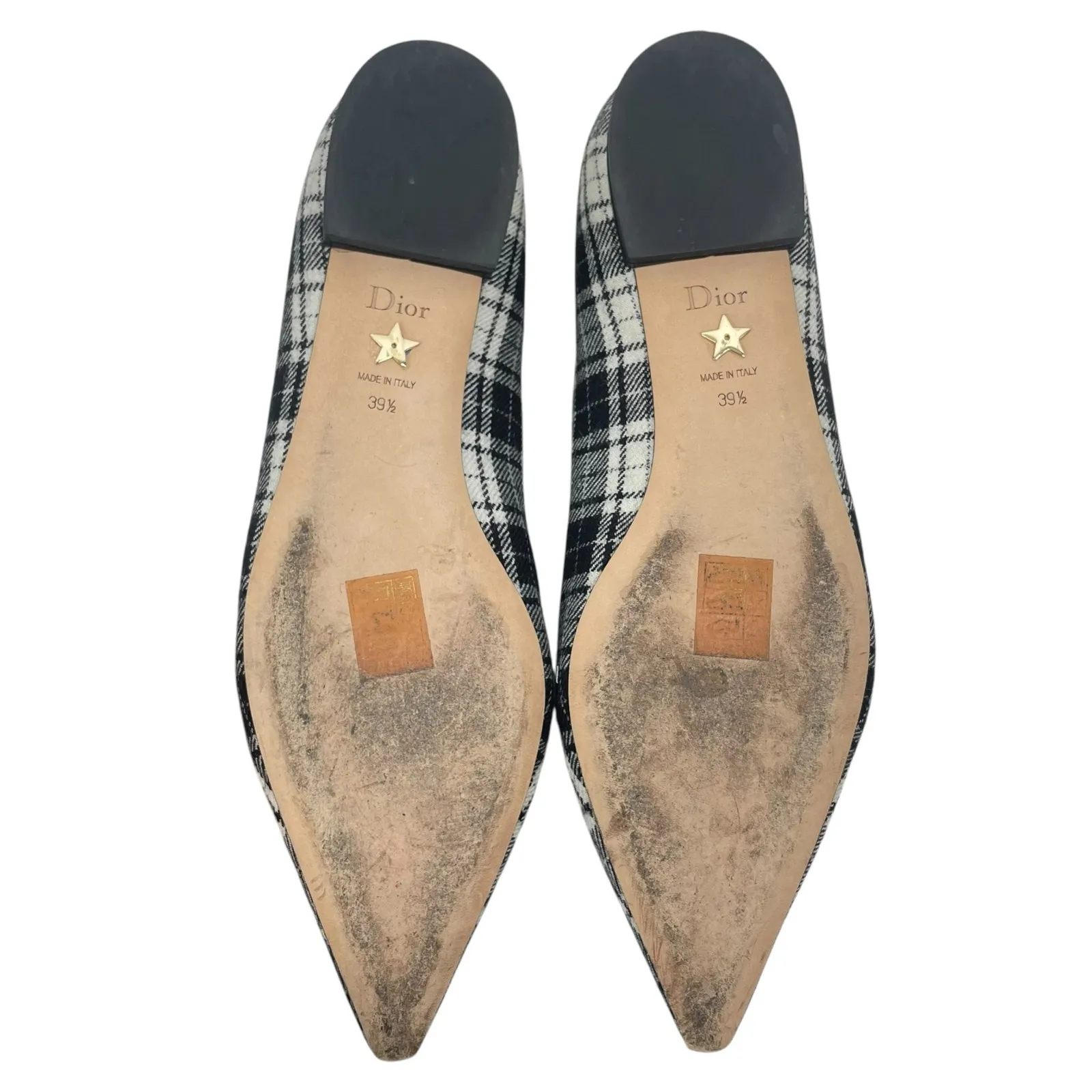 Christian Dior J'adior Embroider Tartan Print Pointed Toe Flats Size 39.5 - Image 8