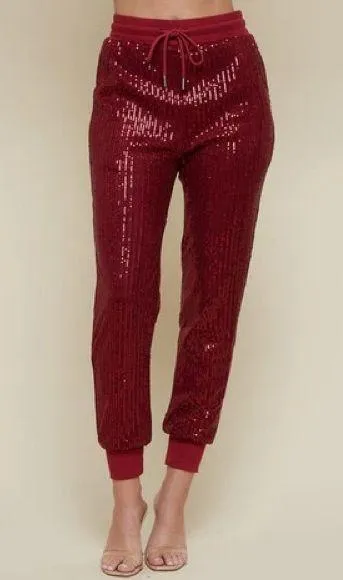 Sequin Red vine Jogger Pants Size M - Image 2