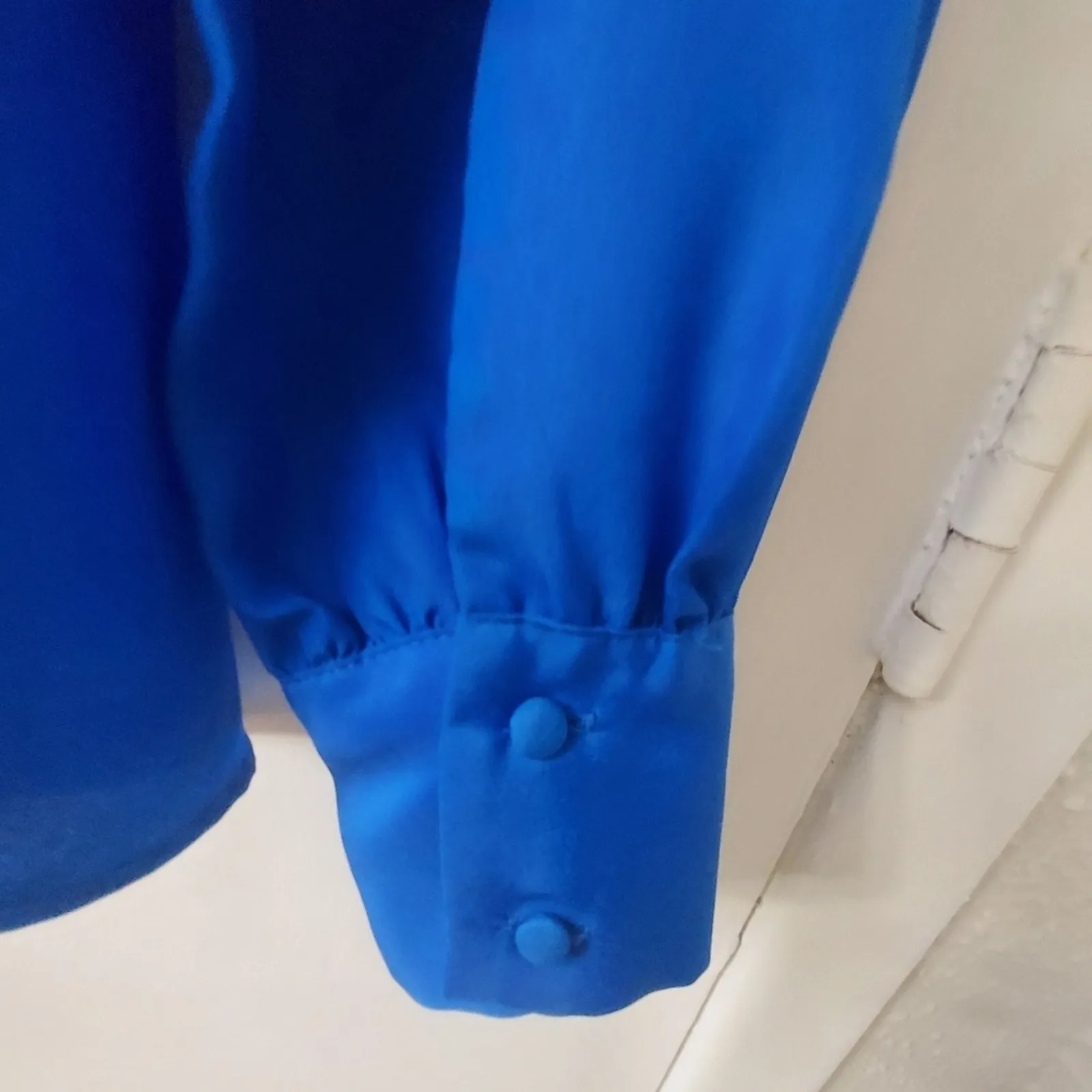 J Crew Factory Blue Long Sleeve Blouse XXS Corporate Siren Dopamine Minimalist - Image 6