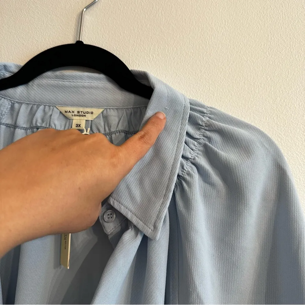 NWT Max Studio London Short Sleeve Blouse in Kent BLUE Women’s 3X cuff sleeve - Image 9
