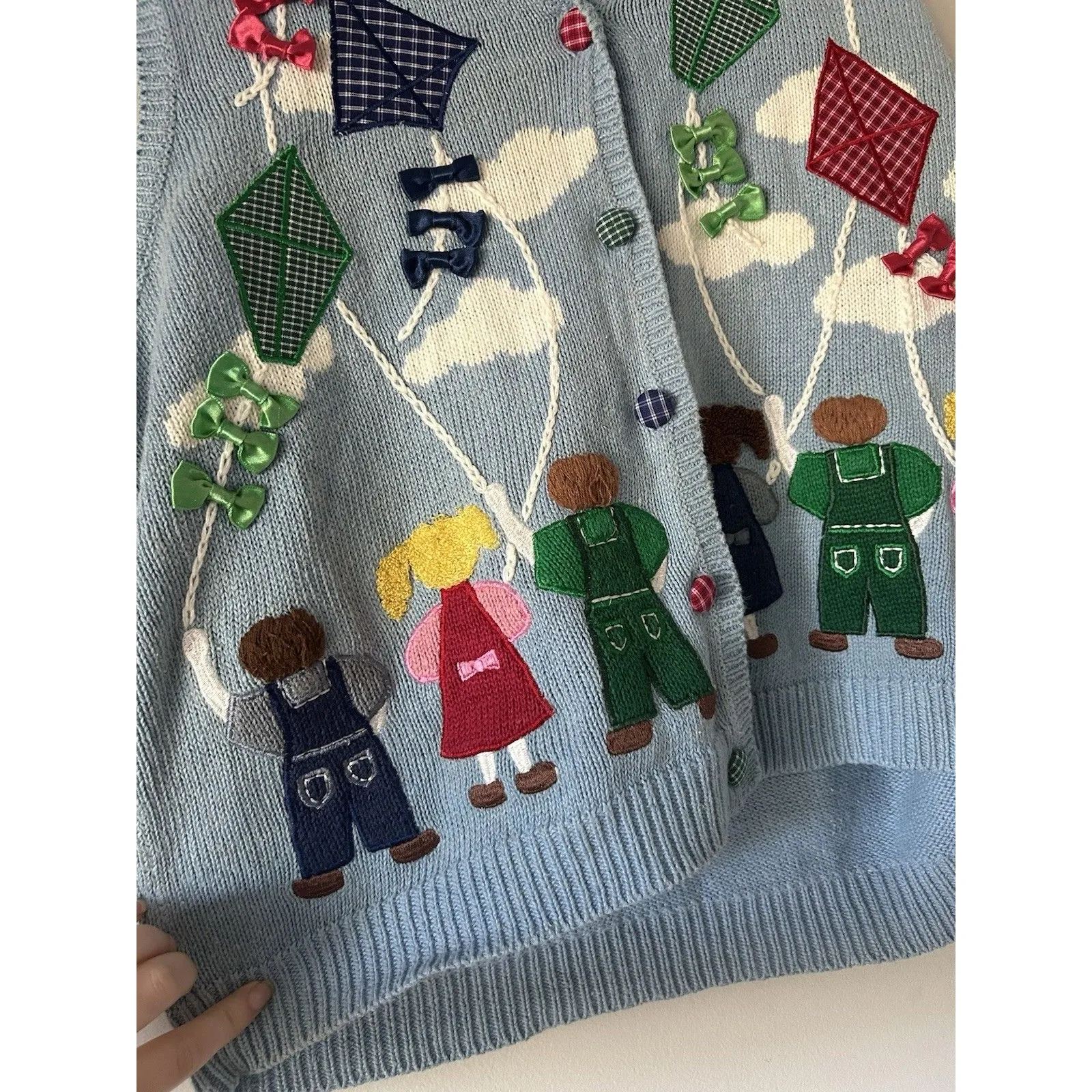 Vintage PBJ Sport Blue Vintage Sweater Vest Size XL Embroidered Kite Scene - Image 9